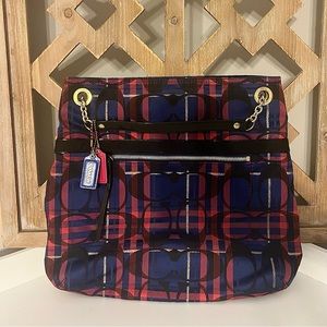 SOLD COACH Poppy Tartan C Signature Navy/Pink Plaid Handbag Like NEW